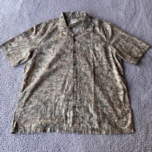 L.L. Bean Camp Shirt Mens Large Loop Collar Cotton Beach Floral Print - Picture 2 of 6
